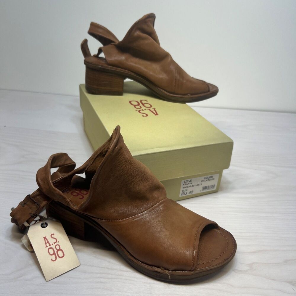A.S. 98 Kalvin Womens Leather‎ Open Toe Wrapped Ankle Strap Heels Brown Size 42